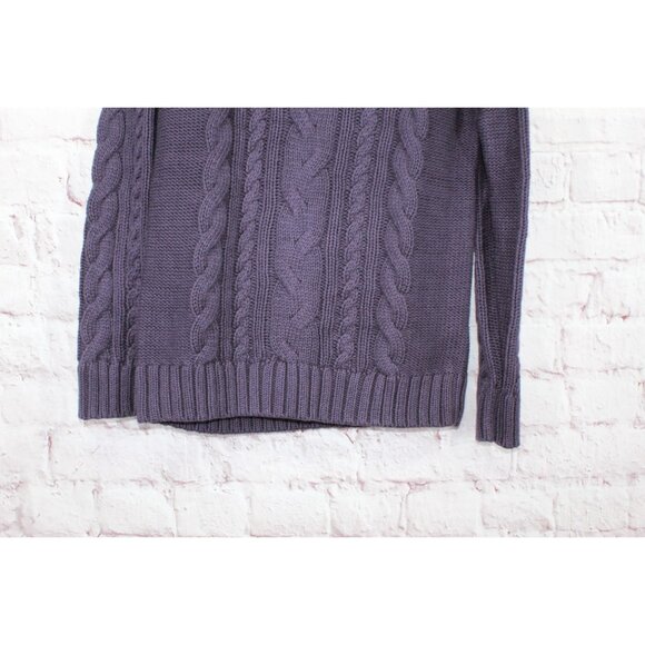 LL Bean Double L Cable Sweater Crewneck Darkest Purple Size S - Picture 3 of 11